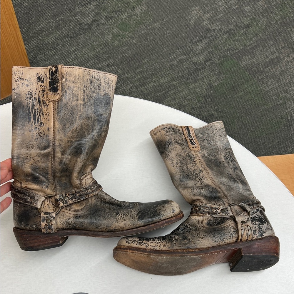 Bed Stu cobbler series distressed cowgirl boots tan brown black size 9.5 boho